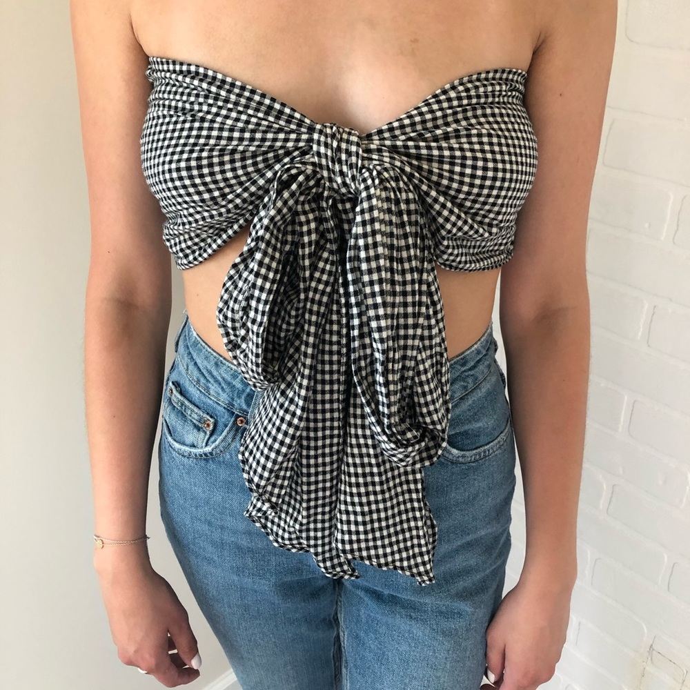 Gingham Bandeau Tie Top